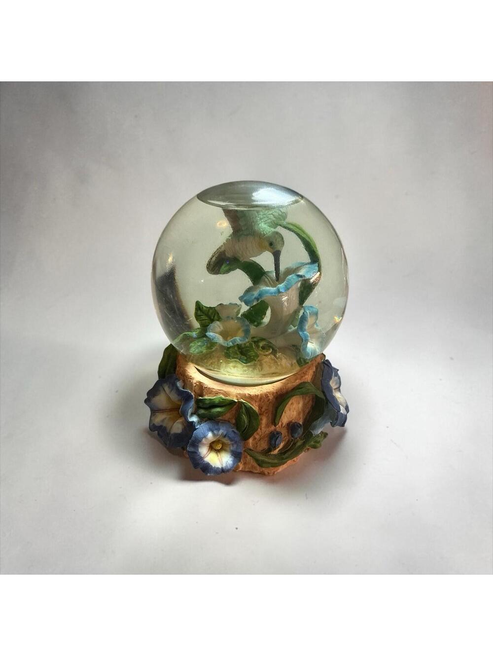 San Francisco Music Box Co Hummingbird Floral Music Box Snow Globe 1993 WORKS